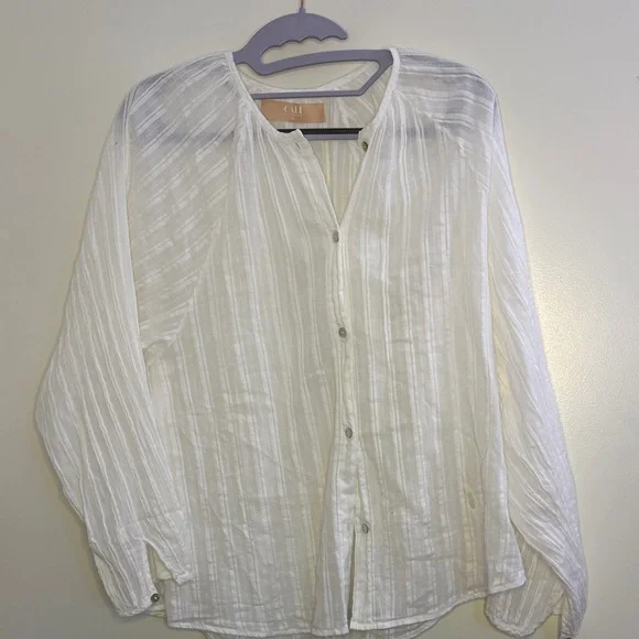 Cali by Cali Dreaming 100% Cotton Pleated Long Sleeve Kaya Shirt Pure White Med - Picture 2 of 11